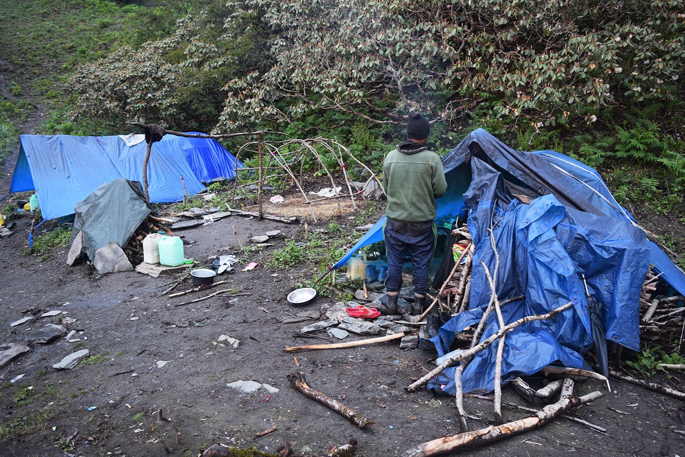 Gopal Singh and seven others are living in these two camps for over two months. They carried rations including rice, dal, onions, wheat and spices in April on mules