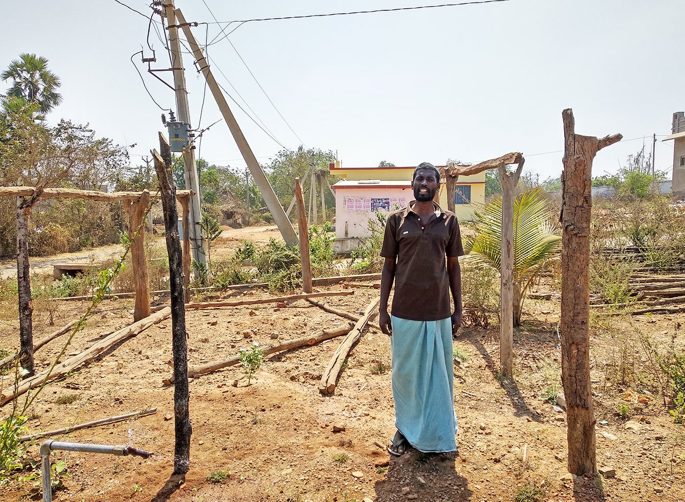 Praveen Kumar is constructing a small hut/tent as he can no longer afford renting a house. The Government promised him a house two years back and hasn’t yet given one to him