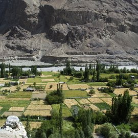 Long shot of Turtuk village in the Nubra valley