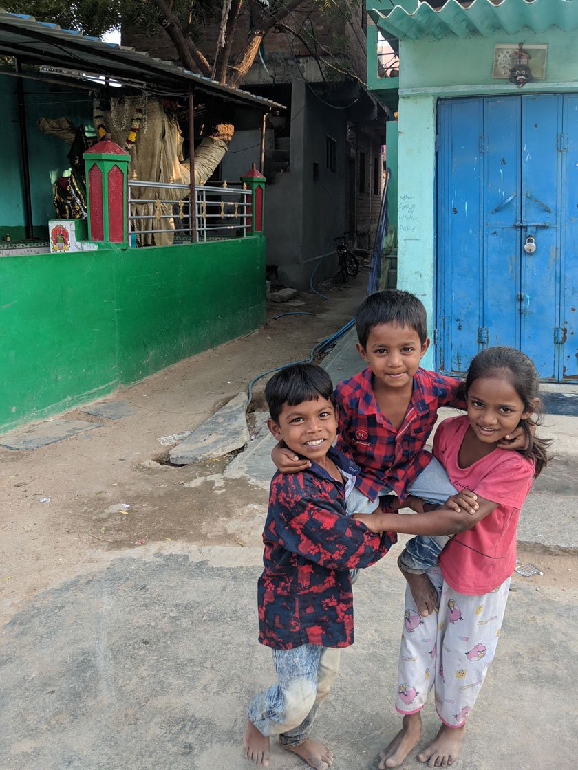 Aman Mohammed being carried in a make-believe Ganesh Nimarjanam