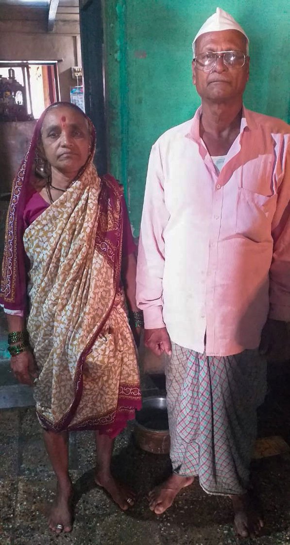 Left: Muktabai and Gulabbhau Ubhe are farmers in Khadakwadi. Right: Muktabai and others in the assembly hall of the Ram temple (file photo)

