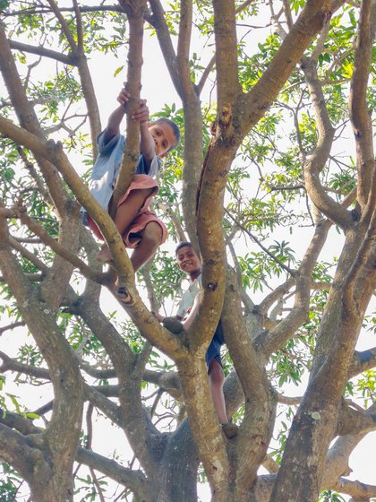 Ahmad (left) and Allarakha (right) are cousins and students at the Banipith Primary School in Ashrampara