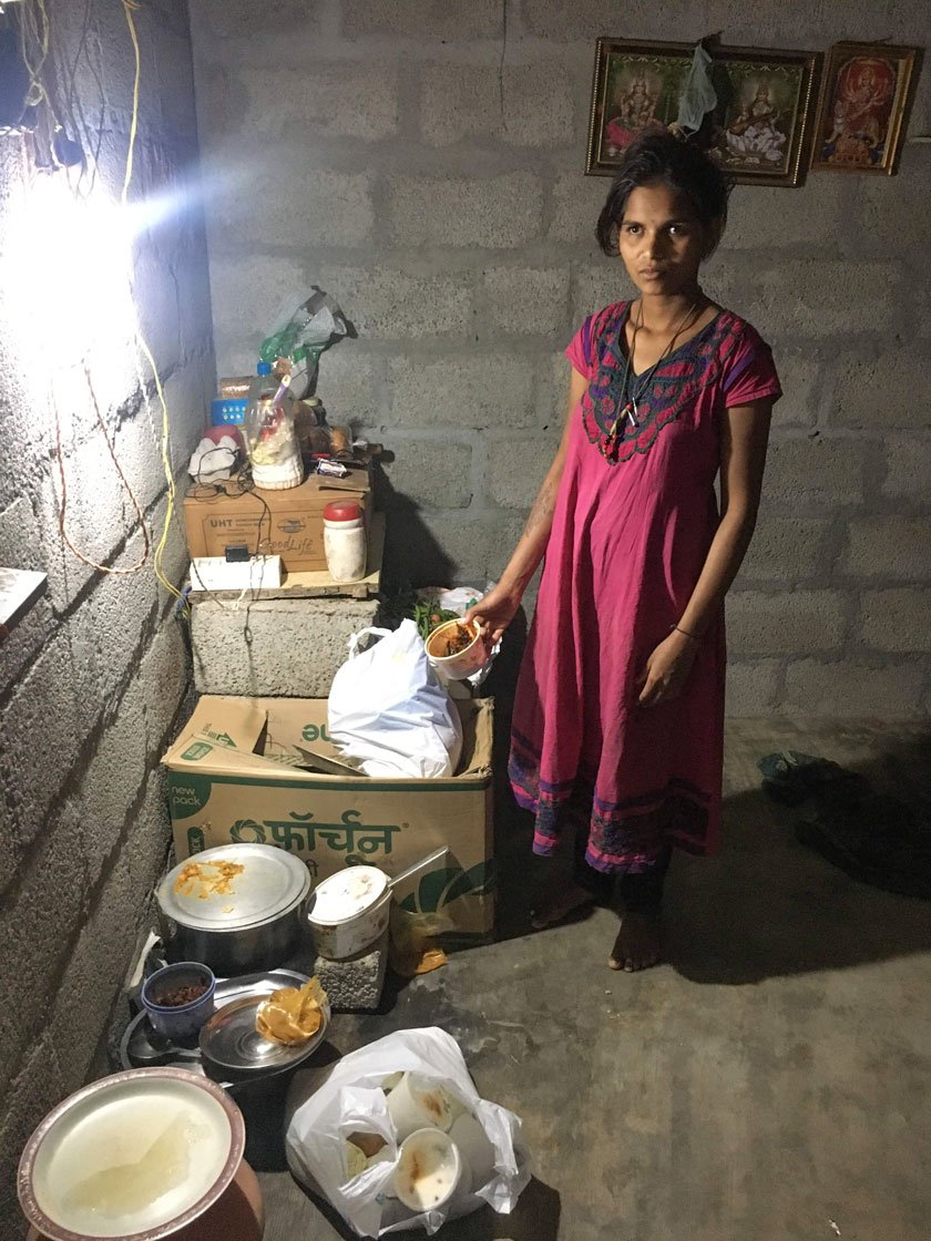 Amoda, Rajesh and their kids Rakshit and Rakshita have stayed in a small shed on the construction site during the lockdown

