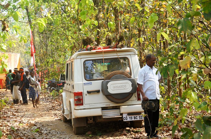 People transporting  their material on the vehicle to participate in Jatra