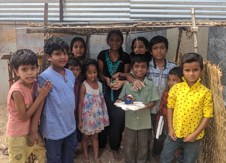 Children in another neighbourhood of Anantapur continue the festivities after Vinayaka Chavithi in 2019