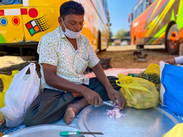 Bhagat cutting onion