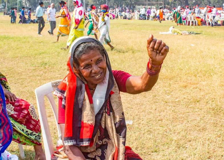 Lakshmi Gaikwad (left) and the other protestors carried blankets to Mumbai to get through the nights under the open sky in Azad Maidan