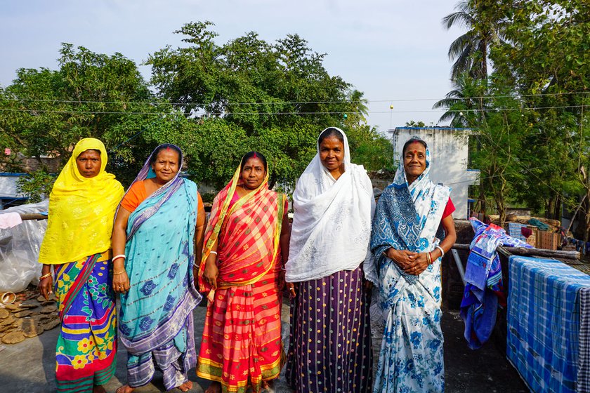 With beedi workers on the terrace of her home in Uttarpara village