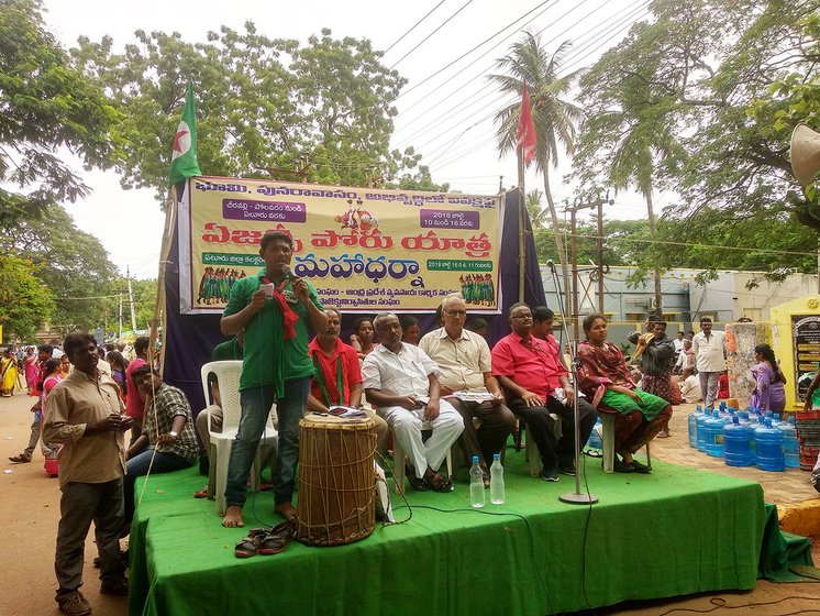 Tellam Ramakrishna addressing the tribals at the dharna