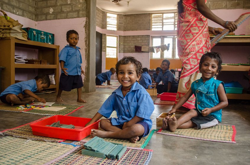 More than half of the primary school's students stay on the campus; it is also 'home' to 102 children attending government schools around Sikkal village (file photos)

