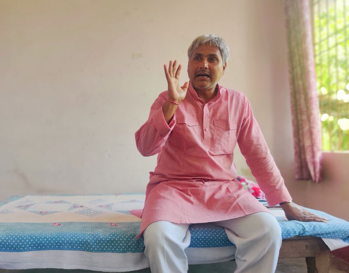 Left: Kamal Sharma in his farm in Khapura. Right: Vishwa Anand says farmers from Bihar migrate to work because they can't sell their crops at MSP