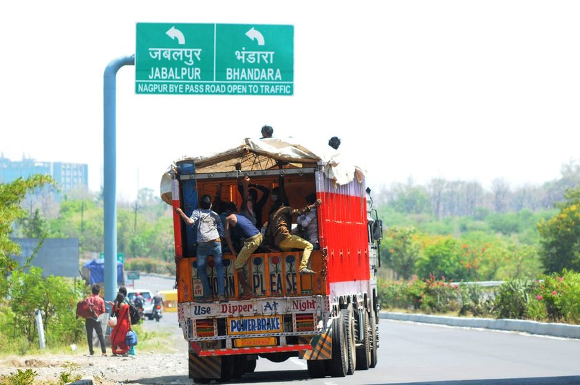 Left: Migrant workers from Odisha stranded at Telangana's brick kilns during the lockdown. Right: The long road home from Nagpur

