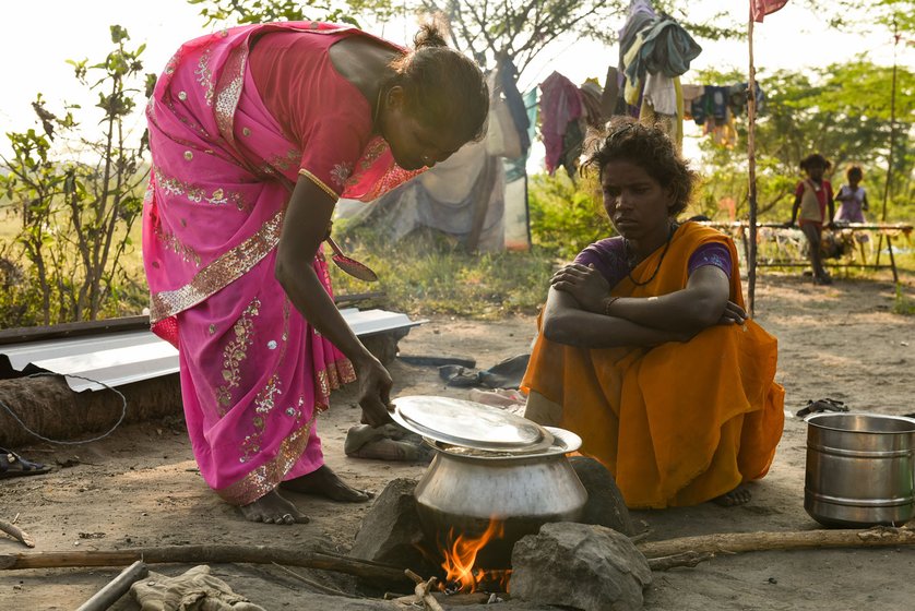 Irula Adivasis relish rat meat, which they cook fresh after catching the rodents. Right: A tomato broth getting ready for the meat to be added

