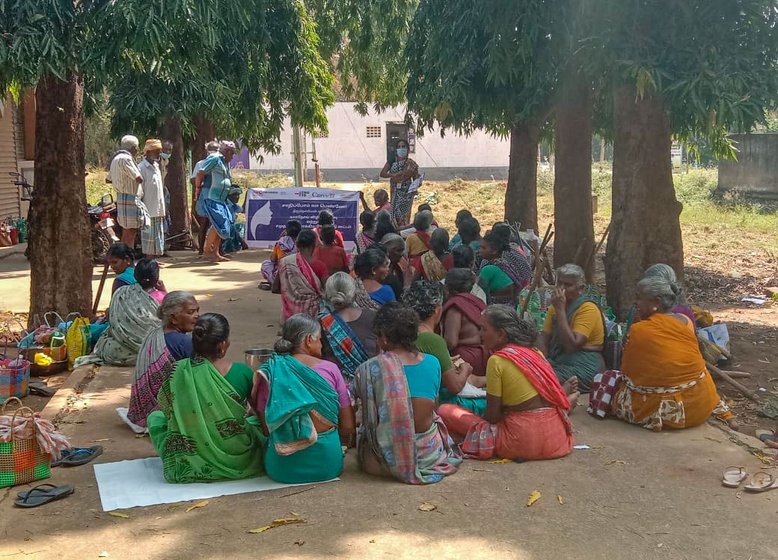 Poongodi Govindaraj (left) conducting a workshop (right); she is a campaign leader from Vellore who has contracted TB three times