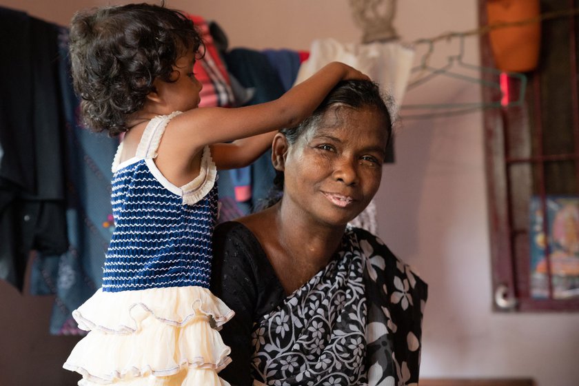 Right: Thankamma and her granddaughter Vaishnavi