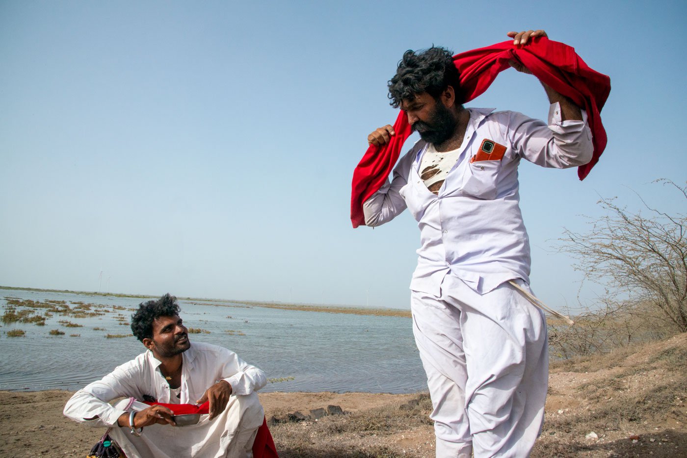 Dudabhai Rabari (left) and Jethabhai Rabari in conversation. ‘We both are in trouble because of the rules imposed by the Marine National Park. But we are trying to survive through it,’ says Duda Rabari