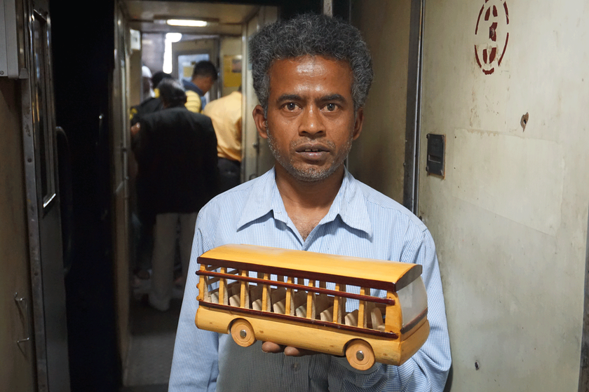 Man selling goods in the train