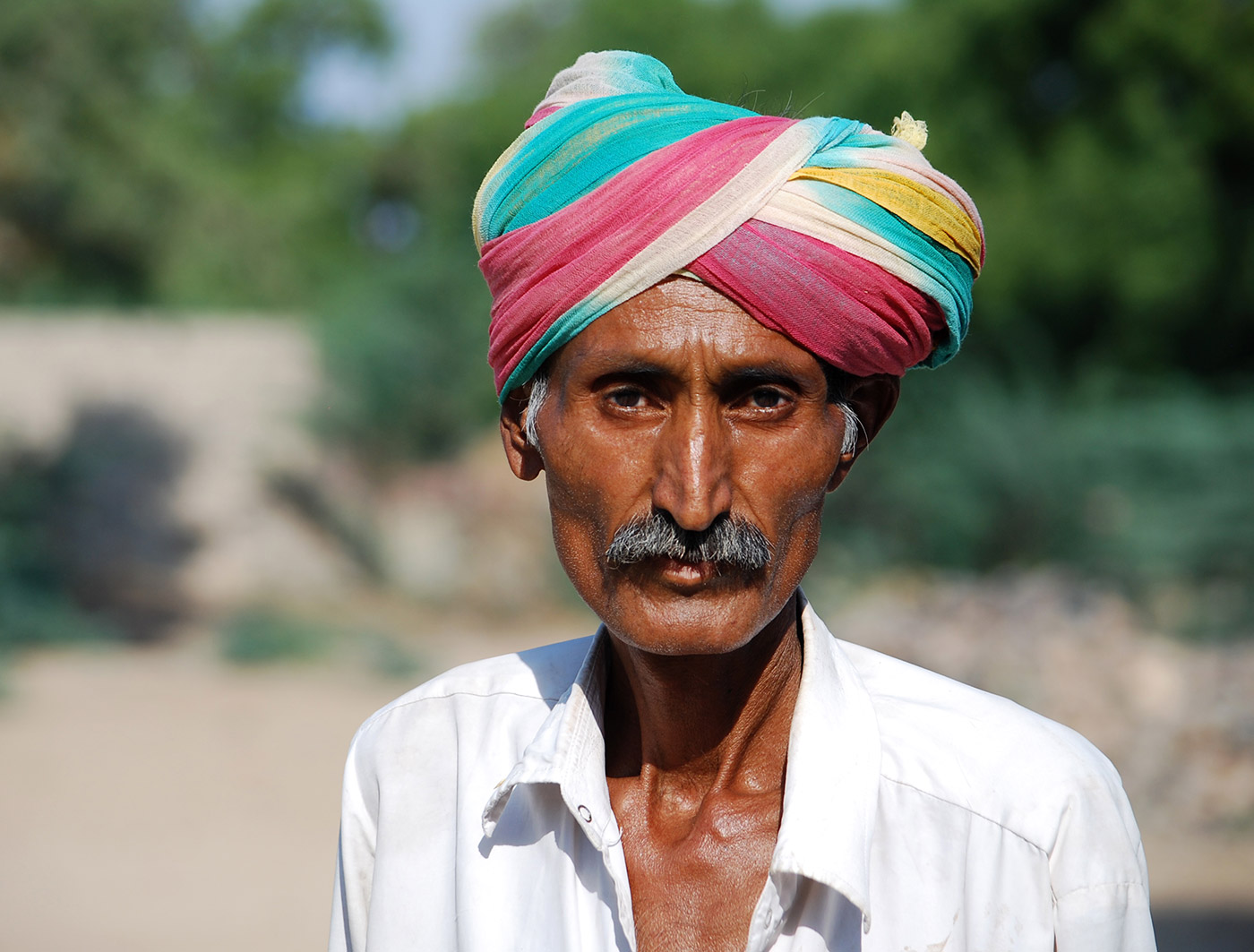 Man with a headgear